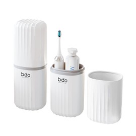 Topavatop Toothbrush Travel Case, 2 in 1 Toothbrush Holder and Rinse Cup, Large Capacity Toothbrush Cup with Cover, Portable Travel Toothbrush Holder for Traveling, Camping, Trip - 1Pcs - White