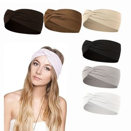 Temu Sports Elastic Wide Cross-Knot Solid Color Headband Free Size/Dark Coffee 15ea