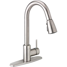 Plumb Pak URB78CBN Single Handle Pull Down Kitchen Faucet with Dual Spray Pattern and Pause Button, Brushed Nickel