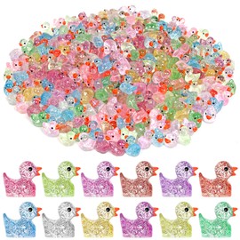 GOKUPOK 120 Pcs Glitter Mini Resin Ducks 12 Colors Little Duck Figures Tiny Ducks for DIY Garden Micro Landscape Aquarium Potted Dollhouse Decoration Decor