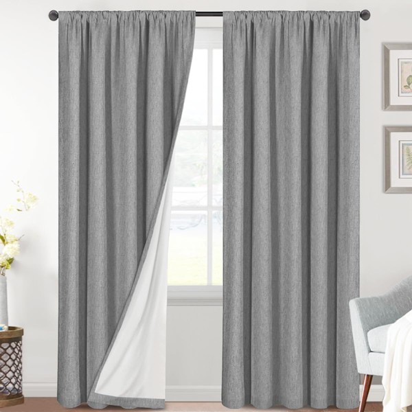 H.VERSAILTEX Linen Look 100% Blackout Curtains 84 Inches Long for