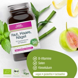 GSE Skin Hair Nails Complex, 150 Tablets with Selenium, Folic Acid and Silica, B Vitamins, No Added Flavours and Sugar, 100% Organic Quality