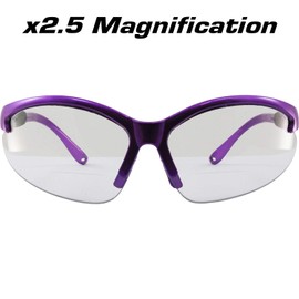 Birdz Eyewear Flamingo Women's Work Safety Glasses Bifocals Readers Purple Frame + 2.5 Magnification Clear Lenses