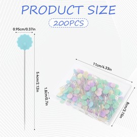 BOHUIZ 200 Pcs Flat Head Straight Pins, Flower Head Sewing Pins Multicolor Fixed Sewing Marker Needle Straight Quilting Pin Craft Positioning Pin for Crafting Dressmaker Crafts Making