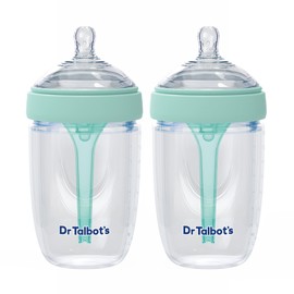 Dr. Talbot's Silicone Anti-Colic Bottles - Self-Sterilizing Baby Bottles for Newborns - (2-Pack) 8 oz - Aqua