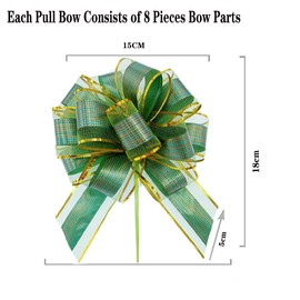 YUANJIASHUN YAO 10 Pack Pull Bows Large Satin Ribbon, Florist Green Organza Pull Bows for Gift Wrapping, Wedding Cars, Baskets,Christmas Wrapping, Party Decorations,6 Inches Diameter (Green)