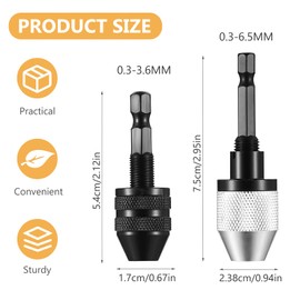 Keyless Drill Chuck, Quick Chuck Adapter, Keyless Drill Chuck, 1/4 Inch Hex Shank Drill Adapter, Quick Change Chuck Adapter for Hammer Drill, 0.3-6.5 mm, 0.3-3.6 mm, Pack of 2