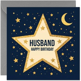 Happy Birthday Husband Card Masculine Navy Space Stars Greeting Card for Men Him Birthday Cards for Husband