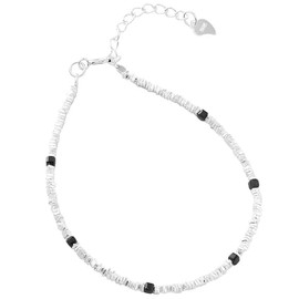 NicoWerk SAB272 Women's Silver Bracelet Simple 925 Sterling Silver Slim Filigree Shiny with Black Stone Elegant Subtle Wrapped, Silver