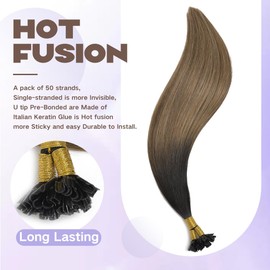 Sindra U Tips Extensions Human Hair Balayage Color Natural Black to Medium Brown with Caramel Brown Keratin Hair Extensions 50grams U Tip Hair Extensions 18inch 1g/strand (U1B427-18)