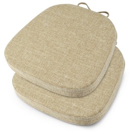 OVOV 14x14 Chair Cushions for Metal Dining Chairs Set of 4 Non Slip Thick Textured Chair Pads for Dining Chairs with Ties and Removable Cover (2, Beige)