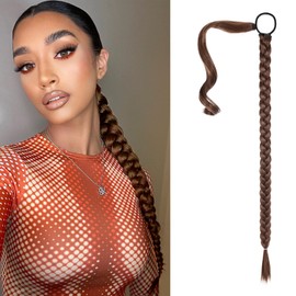 SEIKEA Upgraded Long Braid Ponytail Extension with Elastic Tie Straight Sleek Wrap Around Braid Hair Extensions Ponytail Medium Brown with Medium Auburn 26 Inch (After Braided 23 Inch)