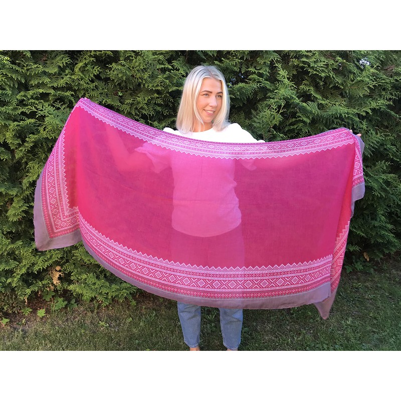 Marius Pattern Soft Spring Summer Lightweight Neck Scarf (Pink/Grey)