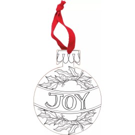 PBK NEW!~Wood Bulb Shaped w/ Joy & Holly Ball Ornament~Chris