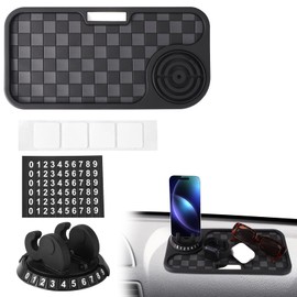 Multifunctional Car Dash Anti-Slip Mat with Phone Holder, 360° Rotatable Mobile Cell Phone Stand Non Slip Pad for Auto Dashboard Keys Sunglasses Gadgets Storage Accessories