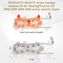 WP8544771 8544771 Dryer Heating Element fit for Maytag-bravos XL Dryer,fit for Whirlpool Duet&Kenmore Elite HE4/HE5 Electric Dryer Heating Element Kit with 3392519 279973 279816 by prime&swift