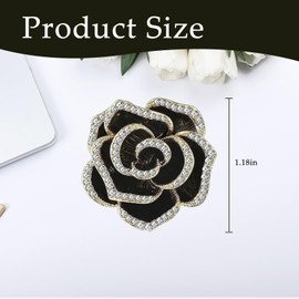 Rose Brooch, Black Flower Ribbon Brooch, Vintage Elegant Rose Brooches,Fashion Rhinestone Brooches, Accessories Jewellery Gifts for Birthday Valentine's Day Mothers day Christmas.(Black)