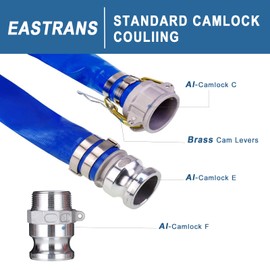 1.5" x 100' Blue PVC Backwash Hose with Camlock C and E Fittings, Cam Lock Fitting Type F included Heavy Duty Discharge Hose, Durable Reinforced Pool Drain Hose for Swimming Pools