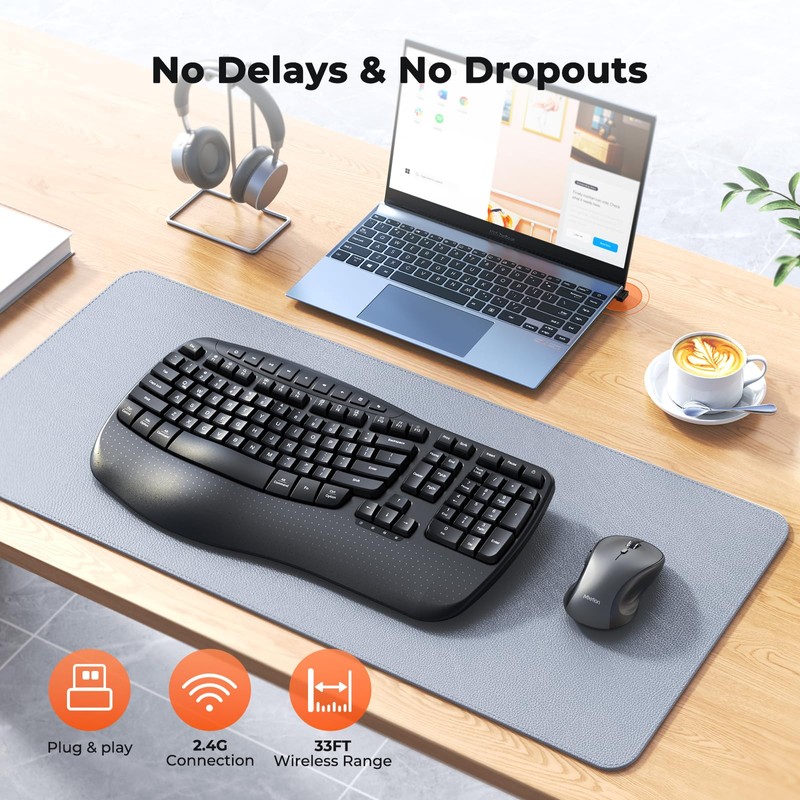 MEETION Wave Ergonomic Keyboard and Mouse Combo with Wrist Rest,