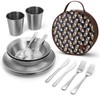 Odoland Camping Cutlery Set with Portable Pouch Case, Stainless Steel