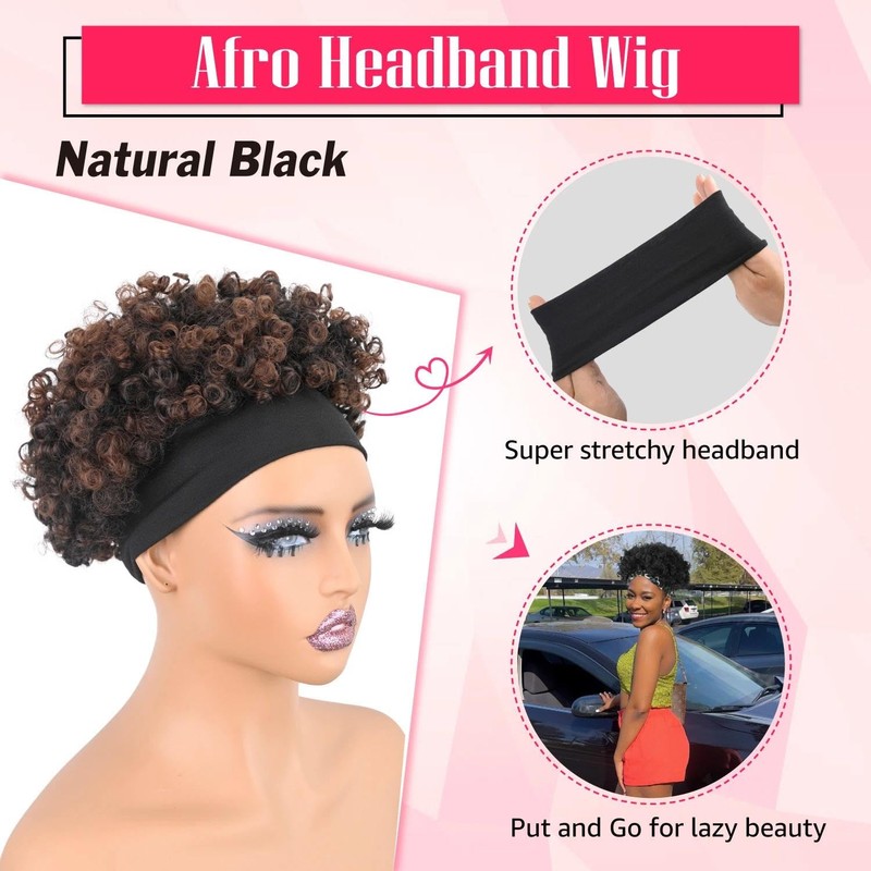 Headband Afro Kinky Curly Wigs For Black Women Short Curly
