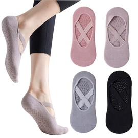 XXLKVSK 4 Pairs Yoga Socks Pilates Socks for Women Girls for Yoga Pilates Dance Fitness