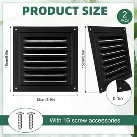 2 Packs 6x6in Attic Vents Black Gable Vents Aluminum Wall Vent for Houses Shed,Square Vent Louver Vent Grille 180 Degree Opening Angle for Garage Ceiling Shipping Container