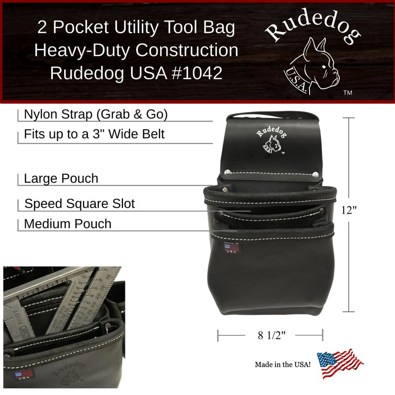 Professional Leather 2 Pocket Utility Tool Bag - Premium Grade/Heavy-Duty