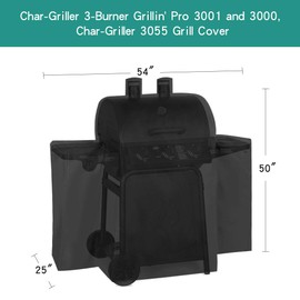 Stanbroil 52 Inch Grill Cover for Char-Griller 3055 3-Burner Grillin' Pro 3001 and 3000 Gas Grill, 600D Waterproof and UV Resistant Grill Cover