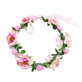 1pcs Pink Flower Hair Accessories, Flower Crown Headband, Flower Wreath Headband, Boho Headpiece, Suitable For Girls Birthday Wedding Holiday Hair Accessoriesng holiday hair accessories