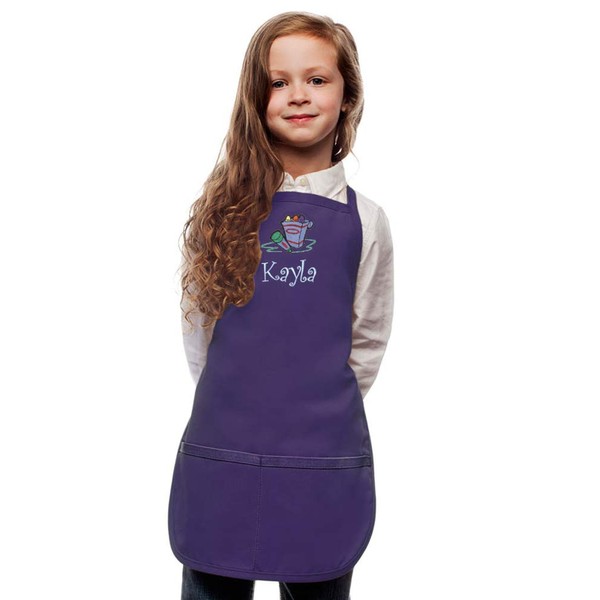My Little Doc Personalized Purple Kids Art Smock Crayons Embroidery Design, Reg