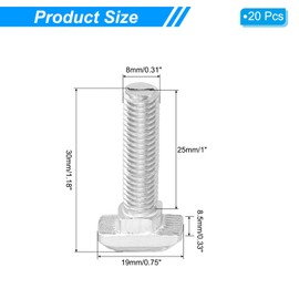 PATIKIL M8x25 Hammer Head Bolt T Screw, 20 Pcs T Slot Drop in Bolt Hammer Head Bolts for 4545 Series European Standard Aluminum Profile