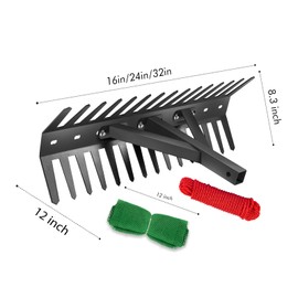 YIVIKPE Pond Rake, Weed Removal Tool, Steel Blades 24 inch Aquatic Weed Rake, Double Sided Lake Weed Cutter, Clean Aquatic Weeds Muck Silt Lake Rakes, 30ft Thicker Rope, Black.