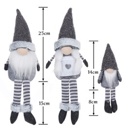 Homewit 3 x Handmade Swedish Gnome Tomte Sitting Long-Legged, (8.7in - 15.7in) Christmas Santa Home Decoration, Plush Elf, Winter Table Ornament, Holiday Presents, Gray