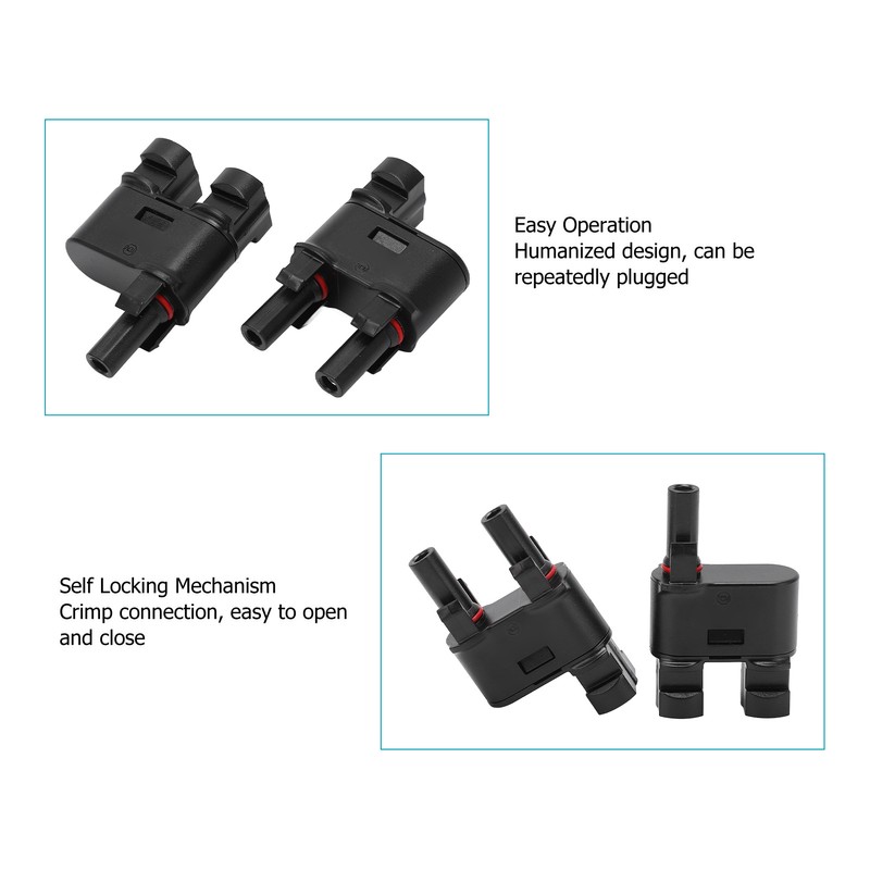 2PCS Solar PV Connector 2 to 1 Photovoltaic Crimp Connector