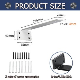 2 Pack Heavy Duty Shelf Brackets for Wall Mounting, with a Sturdy 75kg Load Capacity, T - Shaped Suspension Installation, Support Wall Hanging (White, 20cm)