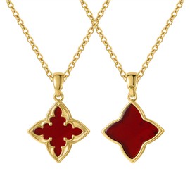 Enforgio Gold Clover Necklace for Women Dainty 14K Gold Plated Pendant Necklace Adjustable Chain Choker Charm Colorful Clover Pendant Lucky Necklaces for Women Jewelry. (Natural Red Agate Stone)