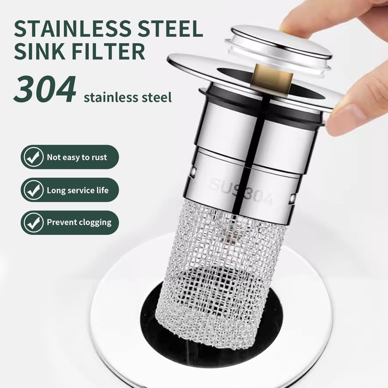 Drain Plug with Strainer, Stainless Steel Sink Drain Strainer, Sink