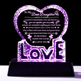 YWHL Daughter Gifts from Mom Dad, Birthday Gifts for Daughter Adult, to My Daughter Crystal Heart Keepsake with Colorful Light Base, Meaningful Present for Daughter on Christmas Valentines Graduation