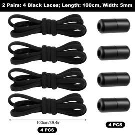 TAIXING 2 Paar Elastische Schnürsenkel Ohne Binden, Runde Schnürsenkel Elastisch Ø5 mm mit Metallkapseln, Schnürsenkel Schwarz für Arbeitsschuhe Outdoorschuhe Wanderschuhe Trekkingschuhe, 100cm