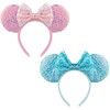 DRESHOW 2 Pack Mouse Ears Bow Headbands Glitter Party Decoration