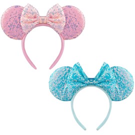 DRESHOW 2 Pack Mouse Ears Bow Headbands Glitter Party Decoration Cosplay Costume for Women