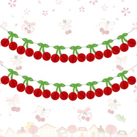 Humyoun 2 Pcs Cherry Garland Decoration 3D Tissue Paper Honeycomb Cherry DIY Fruit Hanging Garland Decorations for Bedroom Fireplace Birthday Party Favors, 13 ft in Total