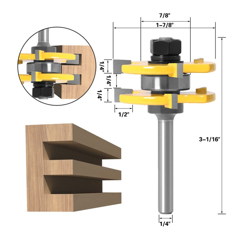Lock Miter 45 Degree Joint Router Bits + 2Pcs Tongue