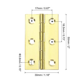 sourcing map 2 Pcs Folding Butt Hinges, 2 Inch Brass Small Door Hinges Butt Cabinet Hinges Folding Craft Hinges with Screws for Door Wooden Boxes Windows Dressers, Gold Tone