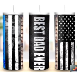 Unbranded Fathers Day Police Best Dad Multicolor 20oz Insulated Tumbler Lid Straw New