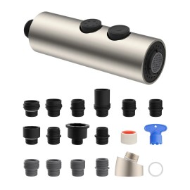 Hibbent Metal Pull Down Kitchen Faucet Head Replacement with 15 Adapters Chrome