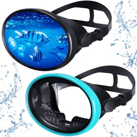 Weewooday 2 Pcs Silicone Oval Diving Mask Scuba Diving Mask Goggles Spearfishing Mask Freediving Water Mask Tempered Glass Swimming Scuba Goggles for Youth Adults(Black, Green)