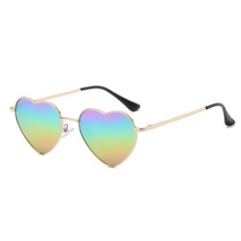 JCTAIFOO Polarised Heart Sunglasses for Women Vintage Fashion Love Shape Gold Metal Frame Cute Party Festival Glasses, Silver/Rainbow Reflective