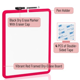 Mr. Pen- Dry Erase Board, 14' x 11', Black Dry Erase Marker, Red Frame, Mini White Board for Kids & Students
